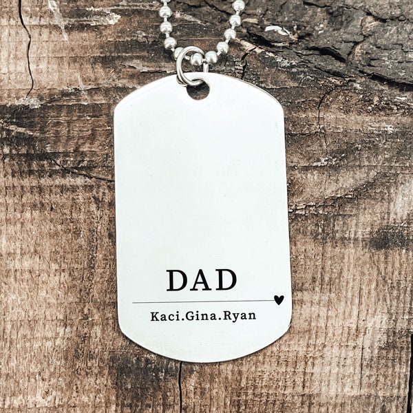 Dad Dog Tags Personalized with Kids Names Personalized Men's Necklace Gift Idea Gift for Dad From Kids Dad Birthday Christmas Gift for Dad