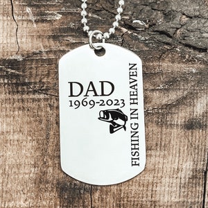 Personalized Men's Remembrance Necklace For Him Fishing In Heaven Gift Remembrance Gift Personalized Fishing Forever in Our Hearts Necklace