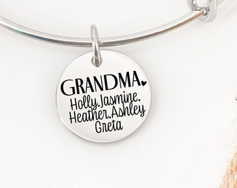 Personalized Grandma Gift Mom Bangle Gran Jewelry Gift Birthday Gift For Mimi Gift Personalized Kids Name Love Bracelet for GMA Gift Idea