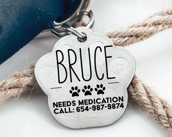 Pet Tag Medical Personalized Dog Tag with Medications Dog Tag Medical Dog Tag Needs Medication Pet Id Tag Engraved Personalized Dog Id Tag