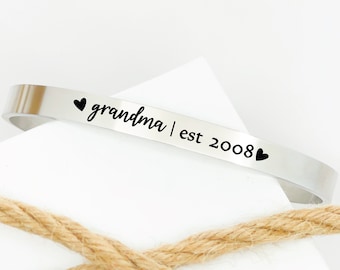 Grandma Gift Grandma Cuff Grandma Est. Bracelet Gift For Grandma Grams Gift Abuela Birthday Personalized Grandma Gift Oma Yaya Grammy Nana
