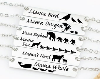 Mama Necklace Mama Animal Necklace Gift For Mom Gift Mother's Day Moose Wold Fox Whale Llama Dragon Chicken Cow Frog Duck Squirrel Pig Eagle