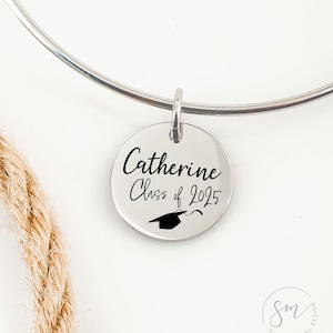 Graduation Maggie Bangle Personalized Gift For Grad From Parent Personal Bracelet Gift Graduation Cap Class of 2025 Personalized Graduate
