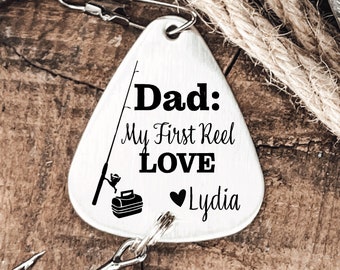 Personalized Dad Gift Dad Fishing Lure Dad My First Reel Love Fishing Lure Personalized Lure For Dad Daughters First Love Lure