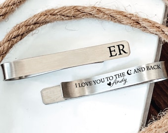 Personalized Husband Gift I Love You To the Moon And Back Tie Clip Husband Tie Bar For Boyfriend Personalized Tie Clip Anniversary Gift