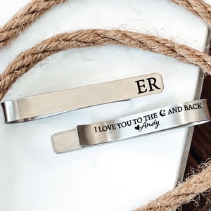 Personalized Husband Gift I Love You To the Moon And Back Tie Clip Husband Tie Bar For Boyfriend Personalized Tie Clip Anniversary Gift image 1