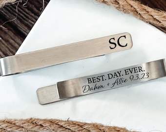 Personalized Initials Tie Clip Wedding Day Tie Clip Best Day Ever Tie Clip For Groom Gift From Bride Groom Tie Bar Personalized  Men Tie Bar