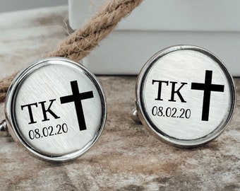 Personalized Cross Cufflinks Formal Ware Gift For Pastor Gift Idea Personalized Initial Personalized Pastor Cuff Links Cross Religious