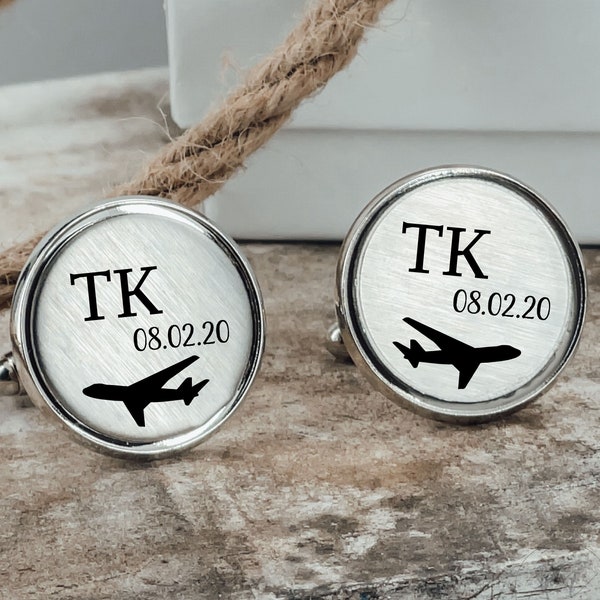 Personalized Airplane Cufflinks Gift For Pilot Gift Idea Personalized Initial Personalized Pilot Cuff Links Airplane Tie Clip