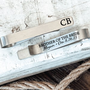 Brother Of The Bride Gift Brother Tie Clip Gift For Brother Tie Clip Bride's Brother Tie Bar Wedding Party Tie Clip Personalized Initials image 1