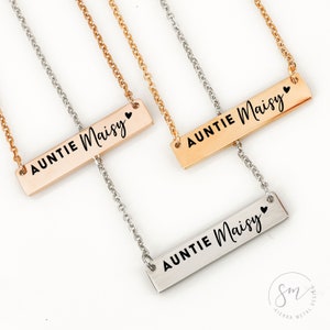 Personalized Auntie Bar Necklace Aunt Necklace Aunt Jewelry Personalized Name For Aunt Gift Idea Stainless Steel Silver Gold Rose Gold