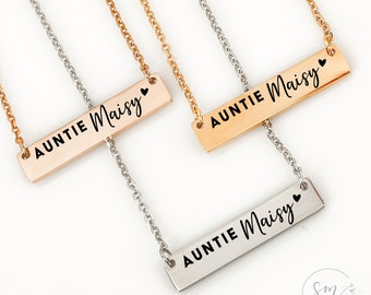 Personalized Auntie Bar Necklace Aunt Necklace Aunt Jewelry Personalized Name For Aunt Gift Idea Stainless Steel Silver Gold Rose Gold