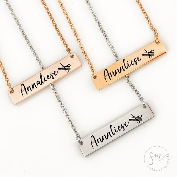 Personalized Hairdresser Bar Necklace - Gift For Hairdresser Jewelry Mothers Day Gift Idea Personalized Name Necklace Gift Idea For Her