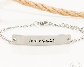 Mrs Jenna Bracelet Personalized Gift Idea For Her Jewelry Gift For Bride Name Gift Bracelet Gift Personal Gift Wedding Date Bridal Party Mrs