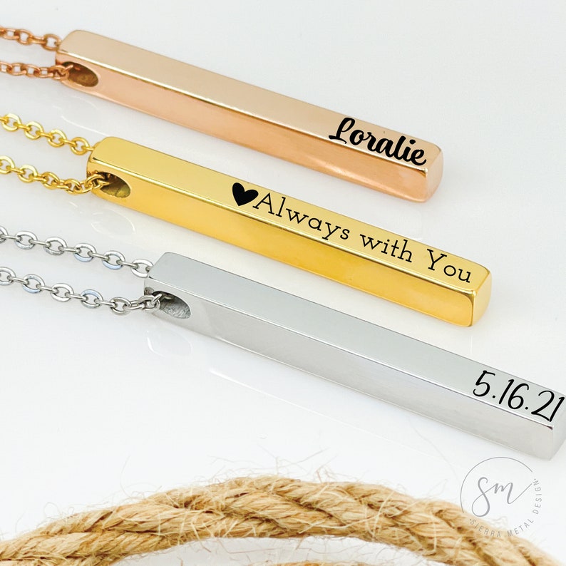 Custom Cube Necklace for Women 4 Sides Personalized Necklace 3D Bar Necklace Personalized 3d Necklace Personalize Valentines Day Gift Mom image 7