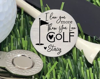 Cadeaux de fiançailles pour lui Cadeaux golf pour homme Idées cadeaux pour le jour du mariage pour lui Idée cadeau pour lui Marqueur balle de golf Je t'aime plus que tu n'aimes