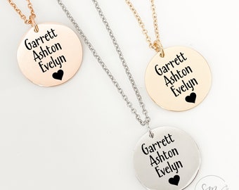 Gift for Mom Personalized Coin Necklace Kid's Names Necklace Kids Names Mom Jewelry Personalized Necklace for Mom Gift Mother's Day Disc
