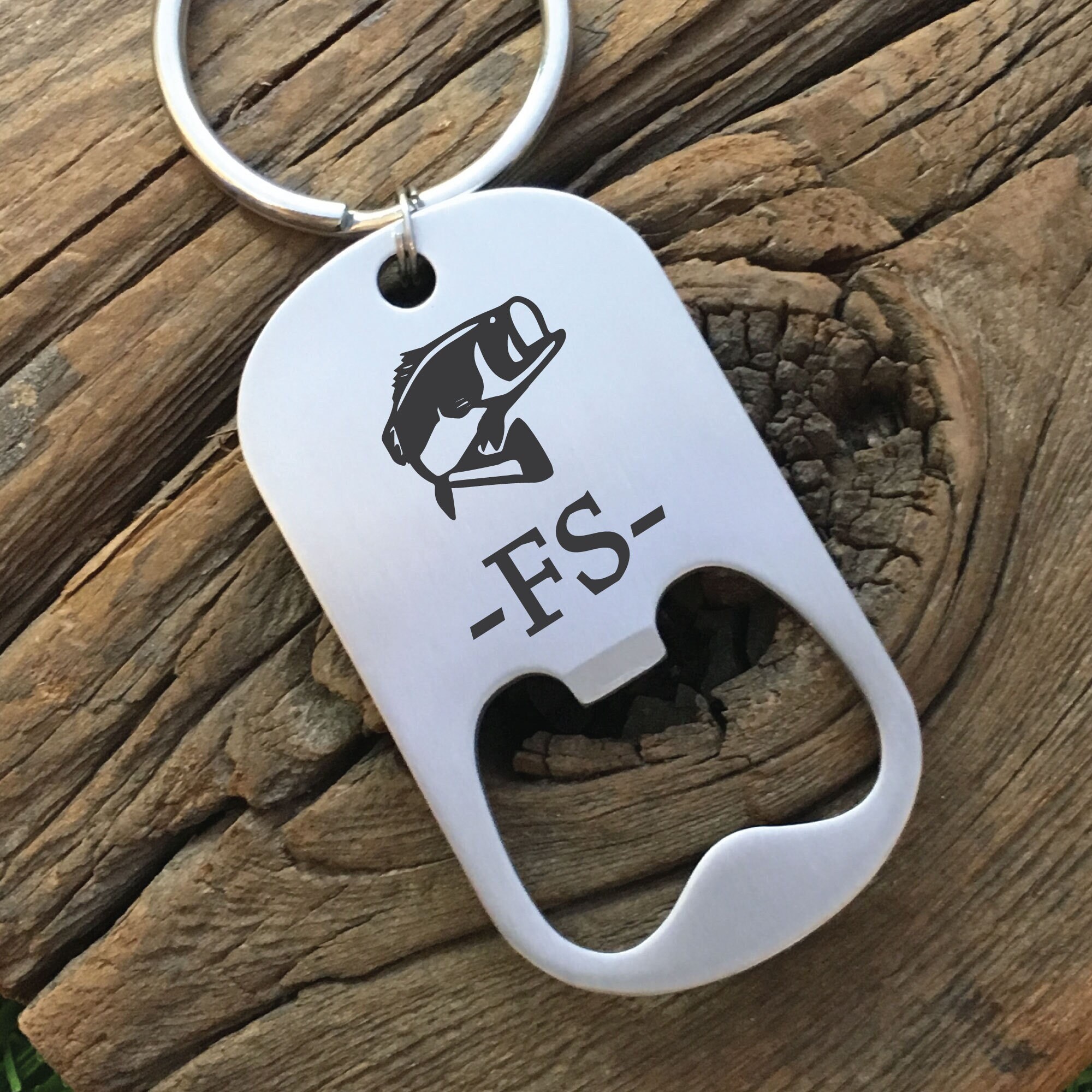 Fish Bottle Opener Personalized Initials Fishing Keychain Etsy
