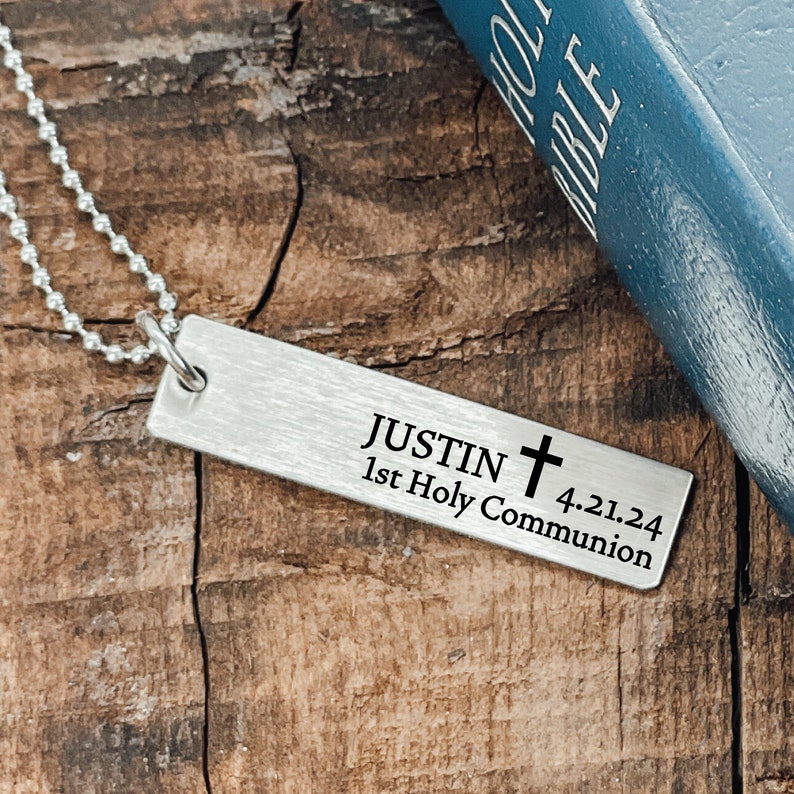 Personalized Boys First Communion Necklace For Boy First Communion Necklace First Communion Gift Cross Necklace boy Gift for Communion image 7