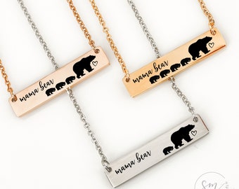Mama Bear Necklace Mama Bear Necklace with Cubs Mama Bear with cubs Mom Necklace Bar Necklace Mama Bear Jewelry Mother&#39;s Day Gift