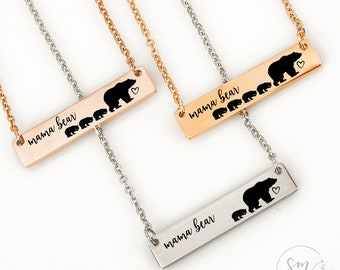 Mama Bear Necklace Mama Bear Necklace with Cubs Mama Bear with cubs Mom Necklace Bar Necklace Mama Bear Jewelry Mother's Day Gift