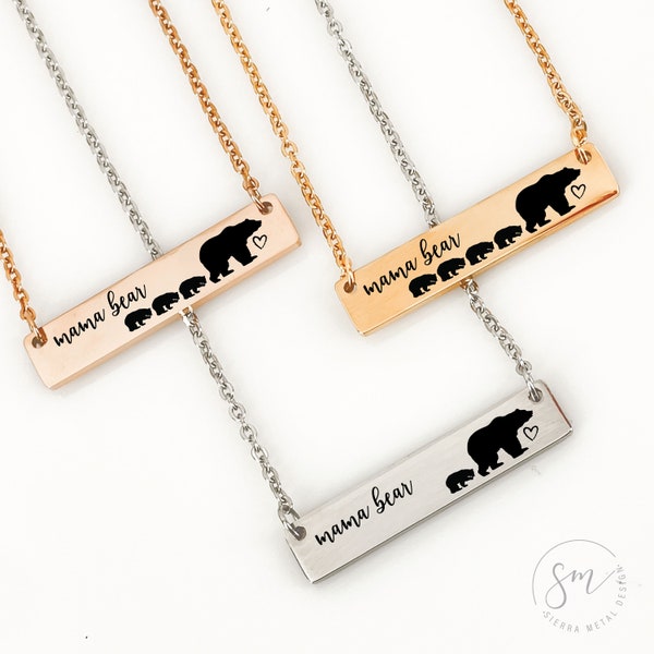 Mama Bear Necklace Mama Bear Necklace with Cubs Mama Bear with cubs Mom Necklace Bar Necklace Mama Bear Jewelry Mother's Day Gift