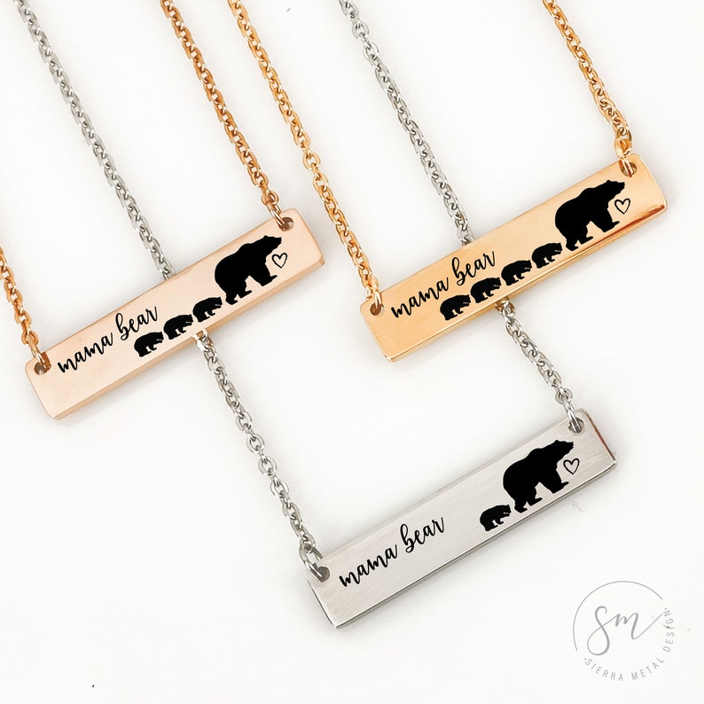 Mama Bear Necklace Mama Bear Necklace with Cubs Mama Bear with cubs Mom Necklace Bar Necklace Mama Bear Jewelry Mother's Day Gift image 1