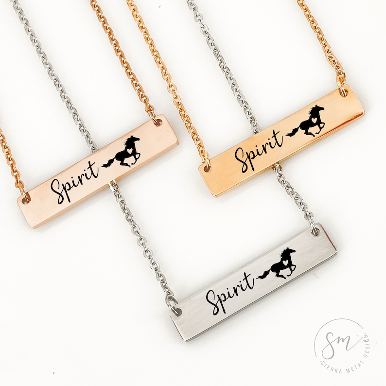 Personalized Name Horse Bar Necklace Horse Jewelry Personalize Bar Horse Necklace Personalized Necklace Jewelry Personalized Horse Necklace image 1