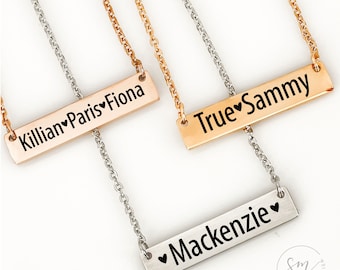 Personalized Bar Necklace with Kids Names Personalized Kids Name Necklace Kids Names Necklace Mom Necklace Kid&#39;s Names Heart Necklace