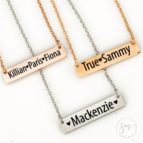 Personalized Bar Necklace with Kids Names Personalized Kids Name Necklace Kids Names Necklace Mom Necklace Kid's Names Heart Necklace