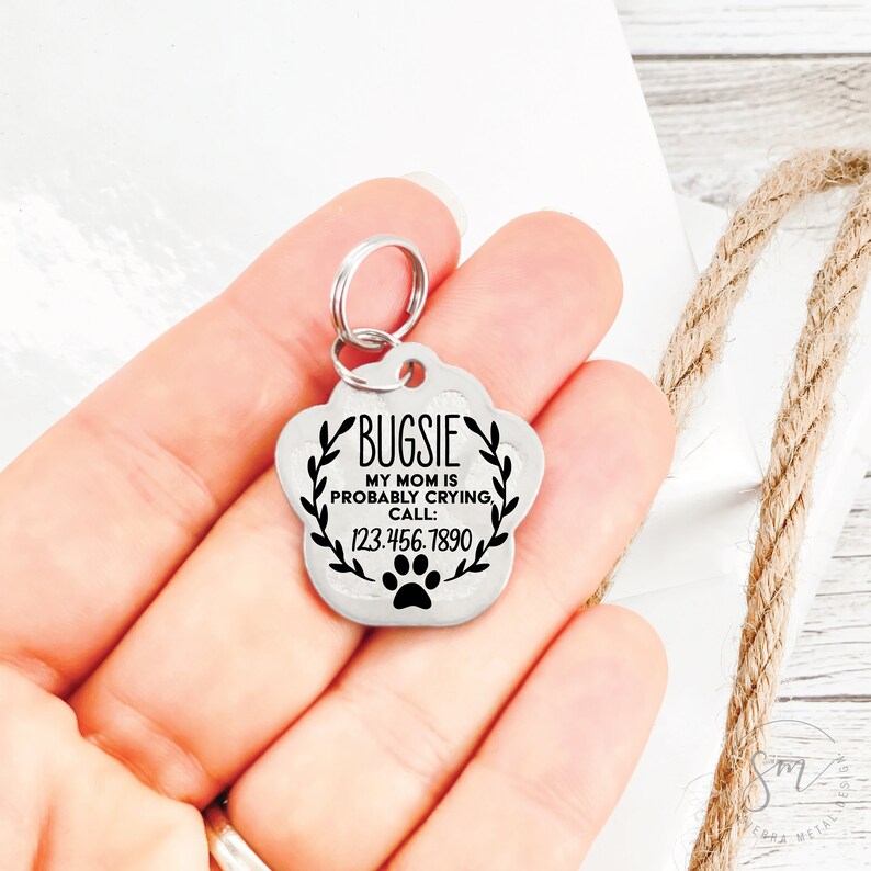 Pet Tag Personalized Dog for Cat My Mom is Crying Personalized Pet Id Tag Fun Cute Personalized Pet Tags for Dog Small Large for Collar image 4