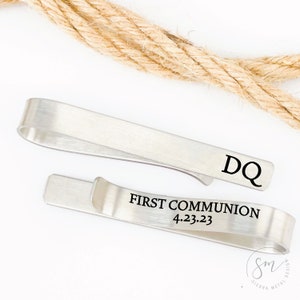 Personalized First Communion Gift Boy's First Communion Tie Clip Gift 1st Communion Tie Bar Boy Tie Clip 1st Communion Gift Little Boy Gift image 3