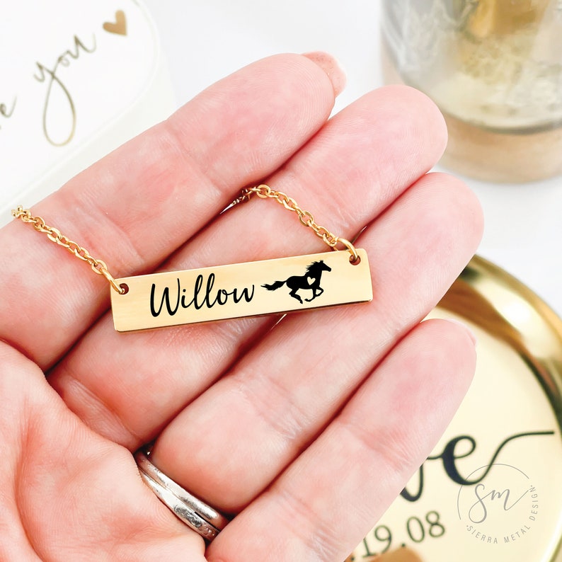 Personalized Name Horse Bar Necklace Horse Jewelry Personalize Bar Horse Necklace Personalized Necklace Jewelry Personalized Horse Necklace image 5