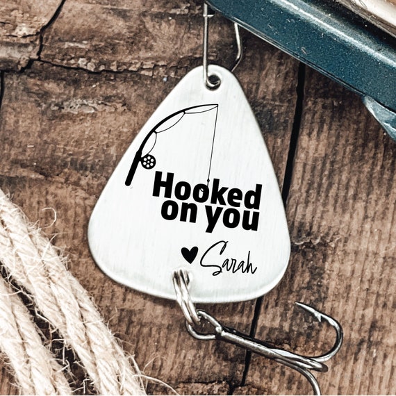 Personalized Fishing Lure Gift Hooked on You Fishing Lure Boyfriend Gift  Anniversary Gift Men's Gift Birthday Gift Personalized Name for Him 