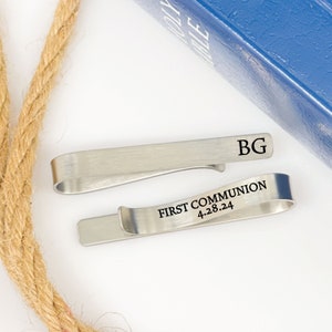 Personalized First Communion Gift Boy's First Communion Tie Clip Gift 1st Communion Tie Bar Boy Tie Clip 1st Communion Gift Little Boy Gift image 1