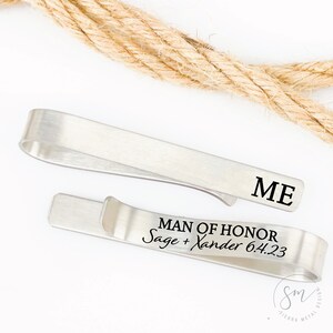 Personalized Man of Honor Gift Man Of Honor Tie Clip Wedding Tie Bar Man Of Honor Gift Groomsman Tie Clip Personalized Gift For Man Of Honor image 3