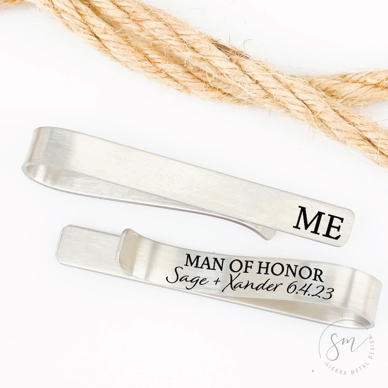 Personalized Man of Honor Gift Man Of Honor Tie Clip Wedding Tie Bar Man Of Honor Gift Groomsman Tie Clip Personalized Gift For Man Of Honor image 3