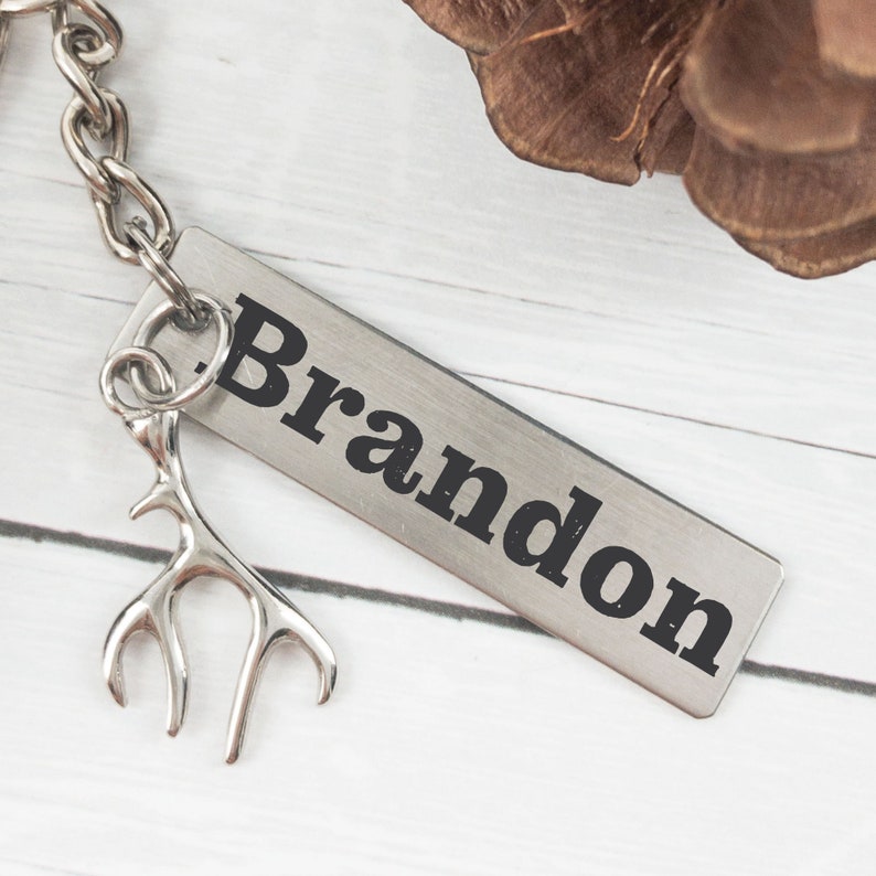 Personalized Antlers Keychain Hunting Keychain Deer Keychain Etsy