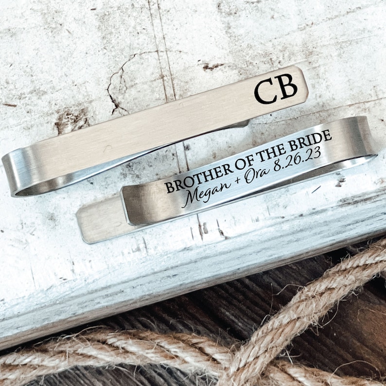 Brother Of The Bride Gift Brother Tie Clip Gift For Brother Tie Clip Bride's Brother Tie Bar Wedding Party Tie Clip Personalized Initials image 1