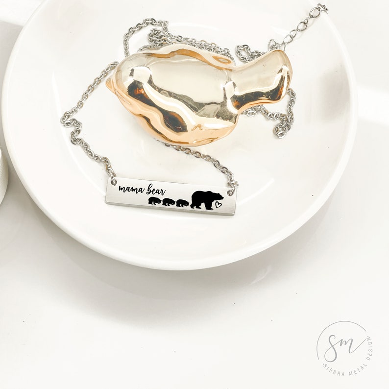 Mama Bear Necklace Mama Bear Necklace with Cubs Mama Bear with cubs Mom Necklace Bar Necklace Mama Bear Jewelry Mother's Day Gift image 5