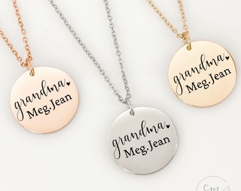 Personalized Grandma Gift Idea Jewelry Grandma Necklace Mother's Day Gift For Nana Oma Gift Yaya Granny Gift Disc for Grams Necklace