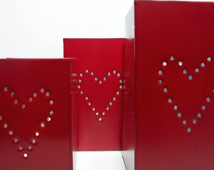 3 Red Heart Candle Holders/lanternsgreat for Patios or in Your Home Etsy