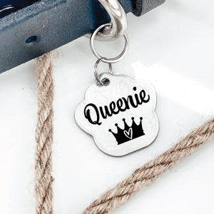 Princess Queen Dog ID Tag, Hot Pink Enameling, Stainless Steel