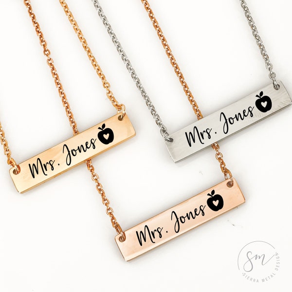 Teacher Gift Teacher Necklace Teacher Bar Necklace Teacher Jewelry Personalize Bar Necklace Personalized Necklace Apple Gift for Teacher