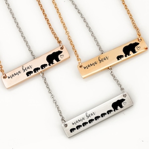 Mama Bear Necklace Mama Bear Necklace with Cubs Mama Bear with cubs Mom Necklace Bar Necklace Mama Bear Jewelry Mother's Day Gift Cube