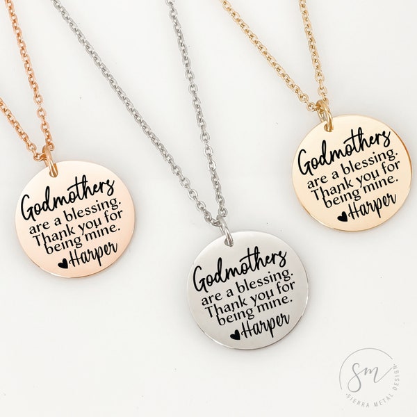 Personalized Godmother Gift Godmother Necklace Godparent Jewelry Godmother Gift For God Mother Thank you for Being My Godmother Gift Disc