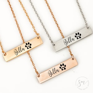 Dog Necklace for Women Dog Mom Necklace Pet Jewelry for Women Pet Necklace Dog Jewelry Dog Mom Gift Personalized Pet Necklace Paw Print Bar