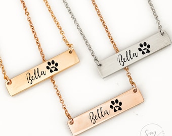 Dog Necklace for Women Dog Mom Necklace Pet Jewelry for Women Pet Necklace Dog Jewelry Dog Mom Gift Personalized Pet Necklace Paw Print Bar