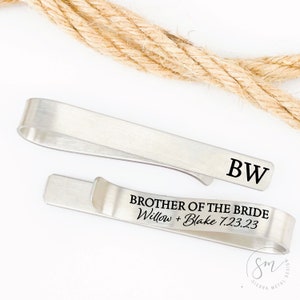 Brother Of The Bride Gift Brother Tie Clip Gift For Brother Tie Clip Bride's Brother Tie Bar Wedding Party Tie Clip Personalized Initials image 3