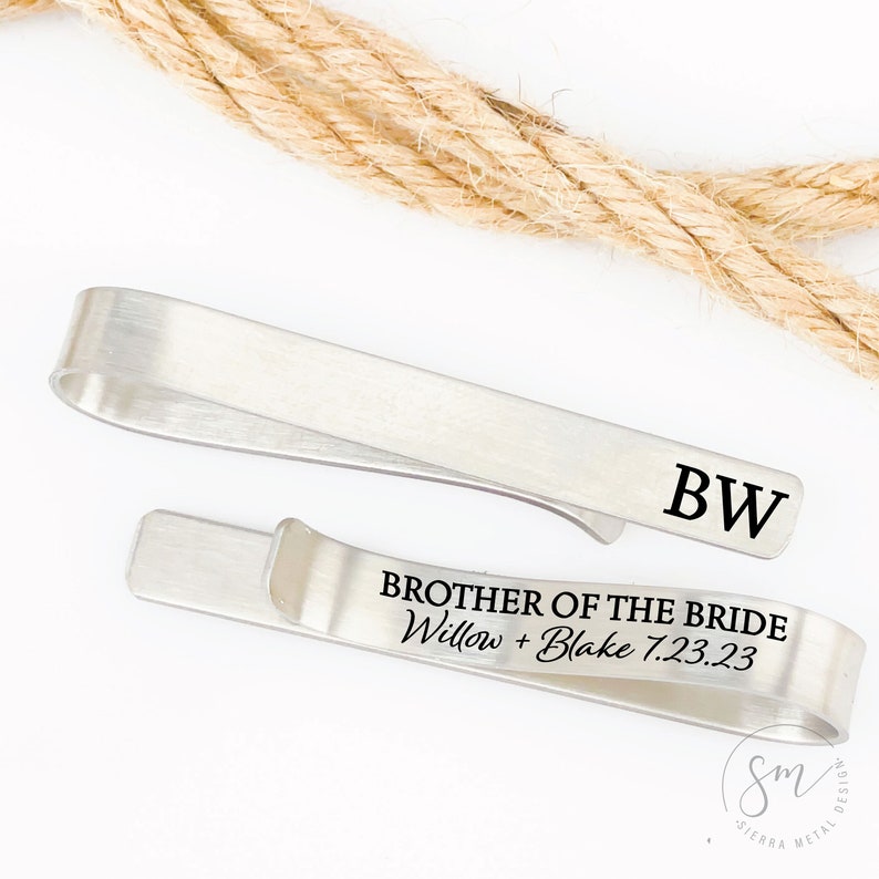 Brother Of The Bride Gift Brother Tie Clip Gift For Brother Tie Clip Bride's Brother Tie Bar Wedding Party Tie Clip Personalized Initials image 3